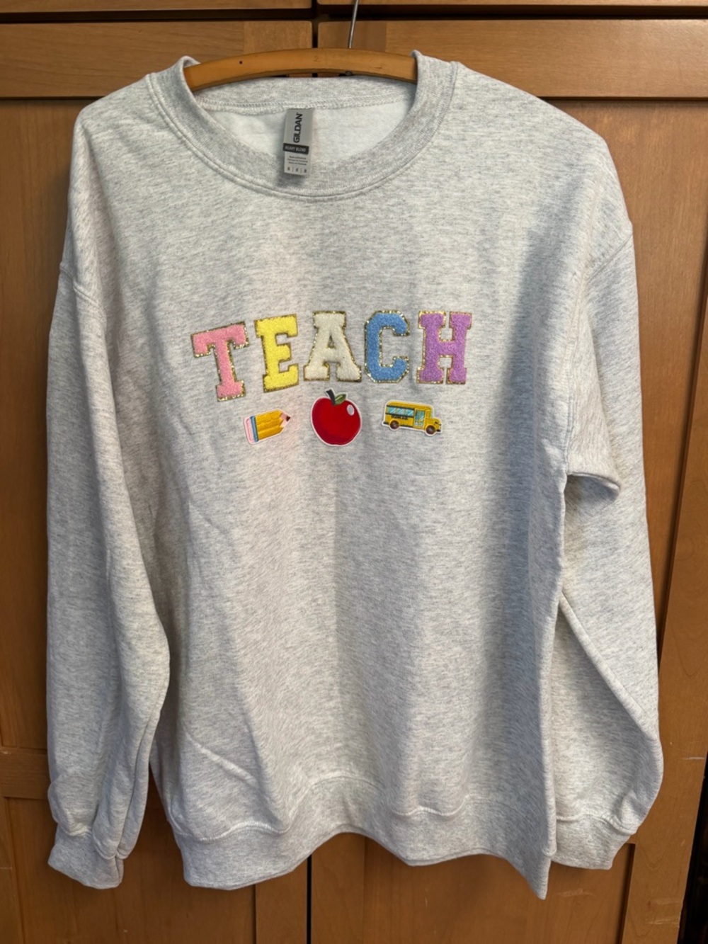 Gildan Gray Sweatshirt with Colorful TEACH Appliqué